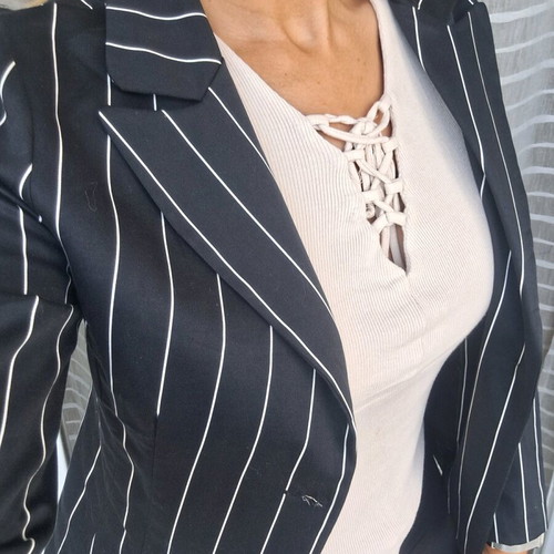 Fjo blazer jacket new black with white stripe
