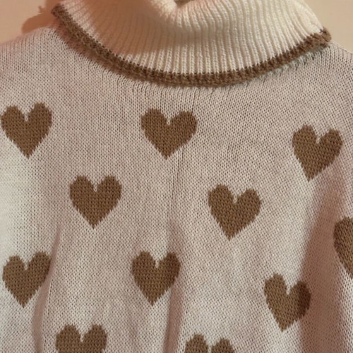 Crop top sweater like new, beige with brown hearts and turtleneck