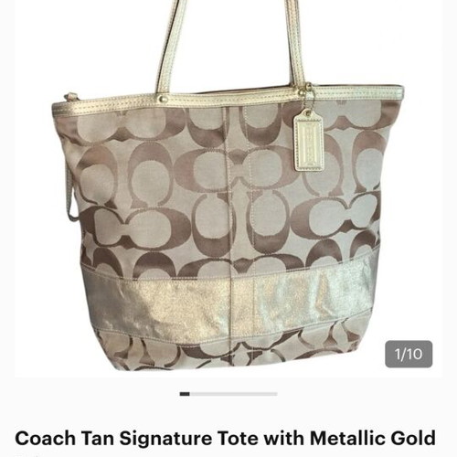 Coach Signature tan shoulder bag with leather details