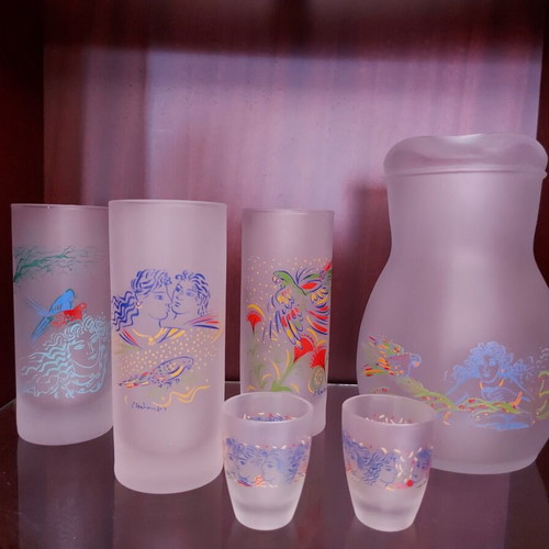 Glass set for tsipouro with pitcher and glasses by G. Stathopoulos