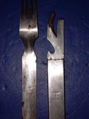 Military set German fork and can opener World War II used