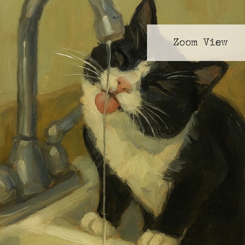 Framed Cat at the Faucet Picture 13x18 cm Vintage Kitchen Decor