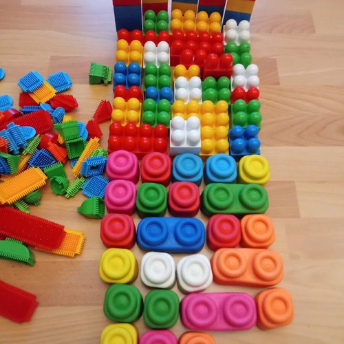 Soft children's blocks used, plastic blocks and plastic wedges