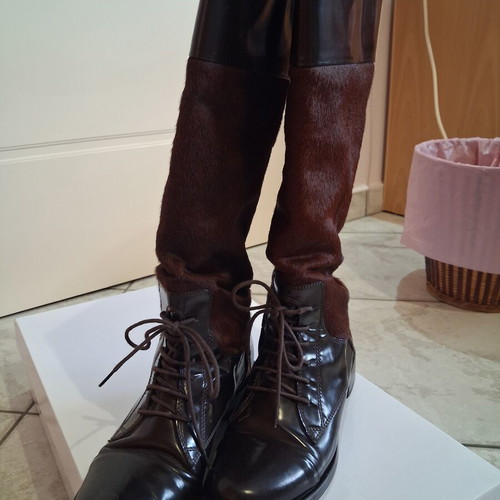 Attimo vintage handcrafted tall boots, almost knee-high, pony hair brown