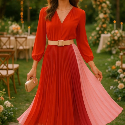 Maje No1 Pleated Midi Dress red-pink, like new