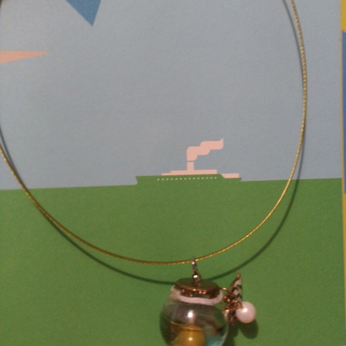 Handmade aquarium ball necklace with pearl and fish
