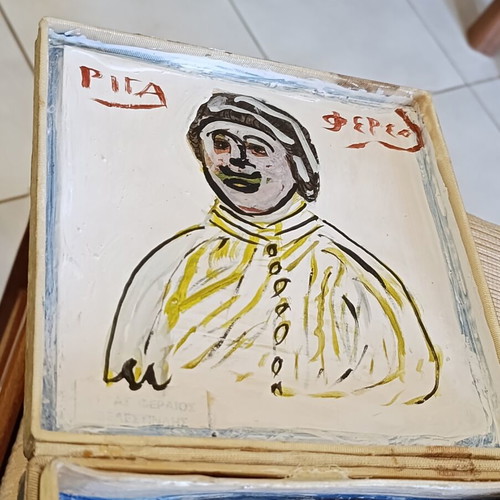 Cardboard box with silk-screened religious icon on canvas