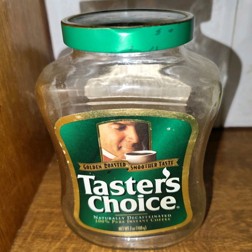 Taster's Choice 2002 empty glass jar used, dried coffee
