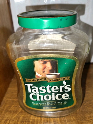 Taster's Choice 2002 empty glass jar used, dried coffee