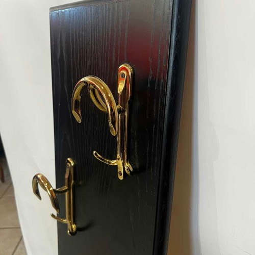 Wooden wall coat rack used, black 122.5x29.5 cm