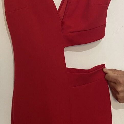 One-piece jumpsuit red, like new, elastic fabric, side cut