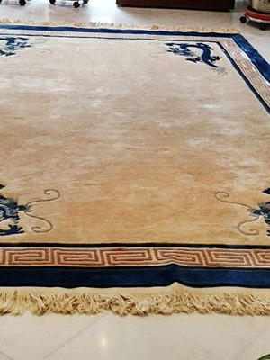 Wool rug Chinese style used, classic Asian motifs