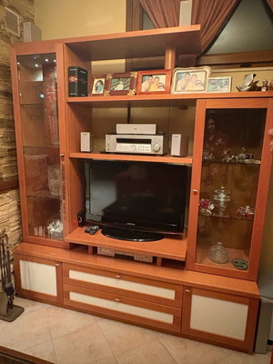 Living room unit like new wood color with ivory accents