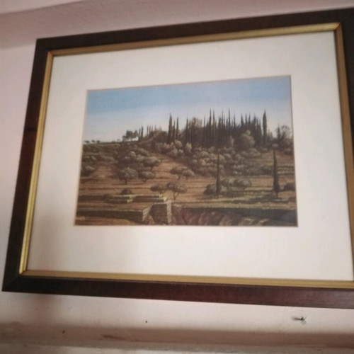 Engraving of Philopappos Hill with luxury wooden frame and glass like new