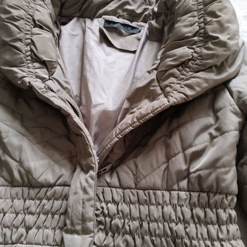 Adrexx women's beige long jacket like new with waist gathers