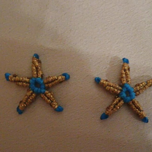 Macrame starfish earrings new, blue and gold