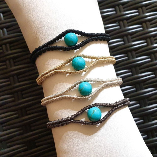 Women's eye outline bracelet metallic handmade with turquoise haolite new
