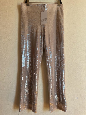 Zara crop pants with sequins new, beige size medium