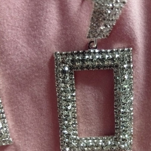 Rectangular earrings with rhinestones new, 5cm length, 3cm width
