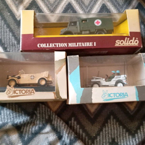 Set of 3 military interest vehicles Victoria & Solido new, scale 1/43