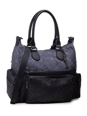Desigual πρωτότυπη μεγάλη τσάντα ώμου μεταχειρισμένη, μαύρη και γκρι