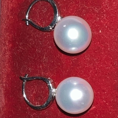 Pearl earrings exclusive 14K white gold with South Sea pearls 9x10mm new