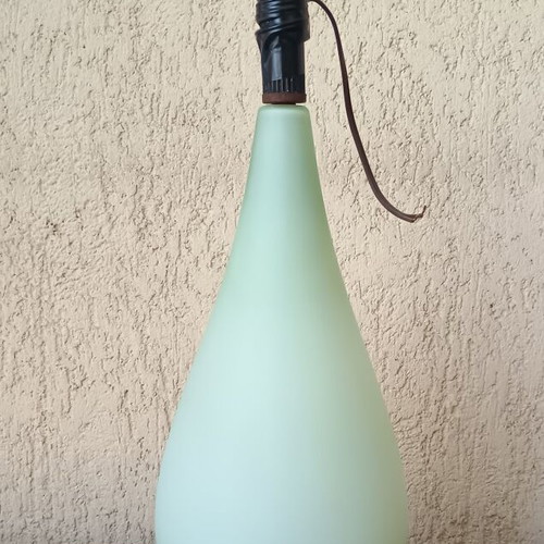 Vintage ceiling light with opaline shade in greenish color like new