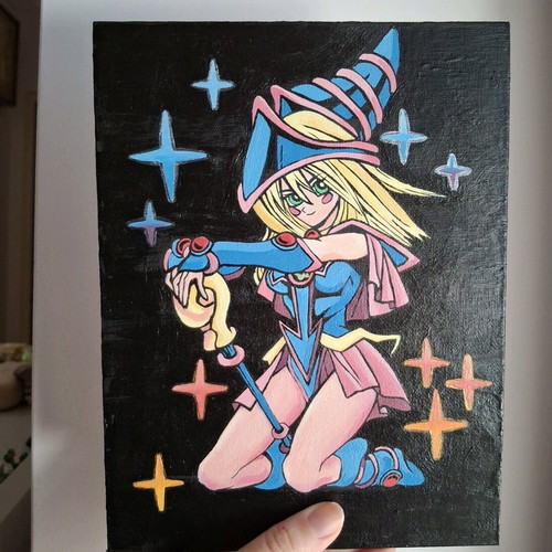 Handmade painted Dark Magician Girl card linen new