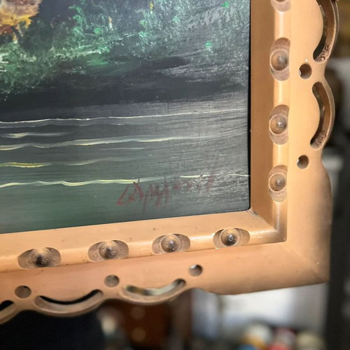 Large painting with ornate wooden frame used, signed