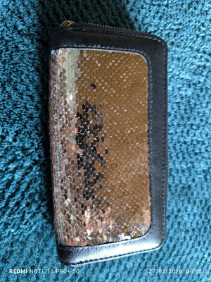 A.P.C. women's wallet new, black with gold details, size 18 cm