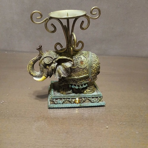 Indian elephant reproduction candlestick like new, resin and brass