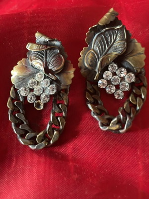 Bronze earrings with clips new, vintage style with crystals