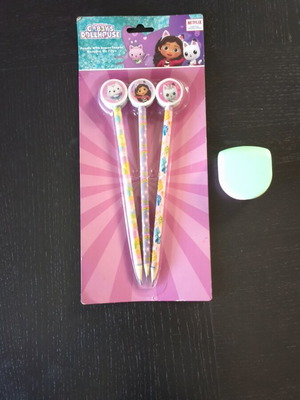 Gabby stationery set new, 3 pencils, 3 erasers and 1 sharpener