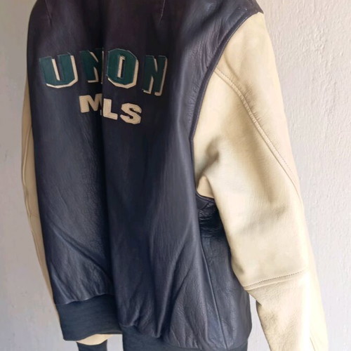 Union Mills Leather Street Bomber Jacket new beige brown
