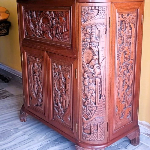 Vintage Chinese hand carved wooden bar used