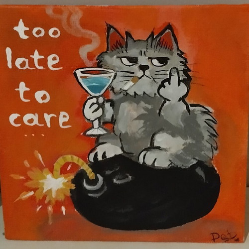 Canvas painting "Too late to care" new, acrylic 13×13 cm