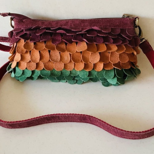 Boho suede women's crossbody bag, multicolor