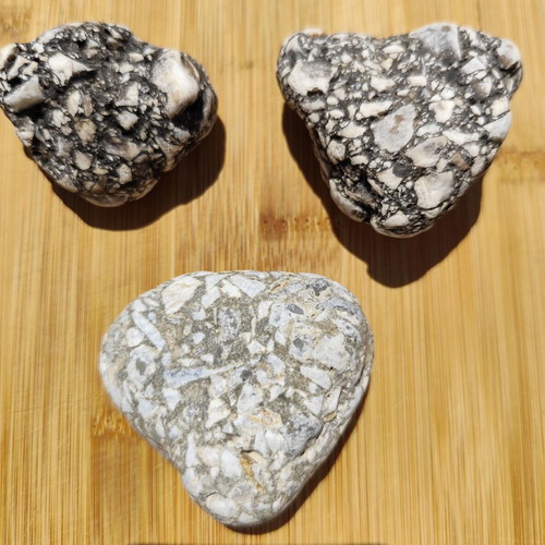 Aegean Breccia natural heart-shaped pebbles, set of 3