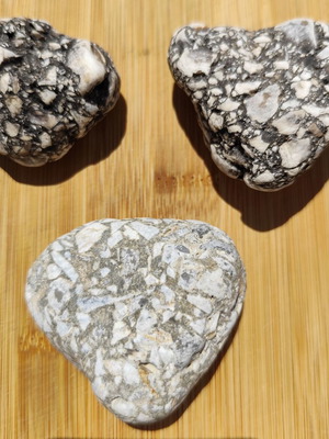 Aegean Breccia natural heart-shaped pebbles, set of 3