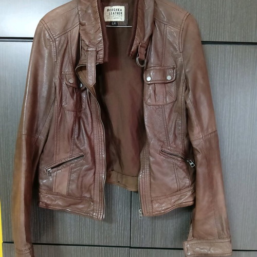 Bershka men's leather jacket used, brown, size M