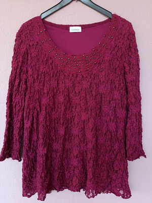 Canda plus size lace blouse burgundy with beaded U-neck new