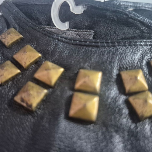Leather half gloves women black new with vintage studs