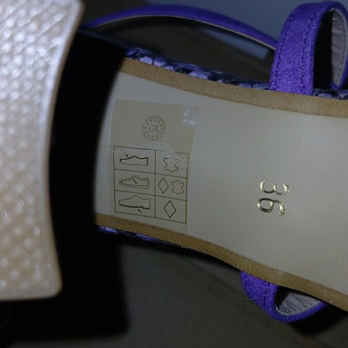 Beatris leather sandals size 36, purple suede with python effect