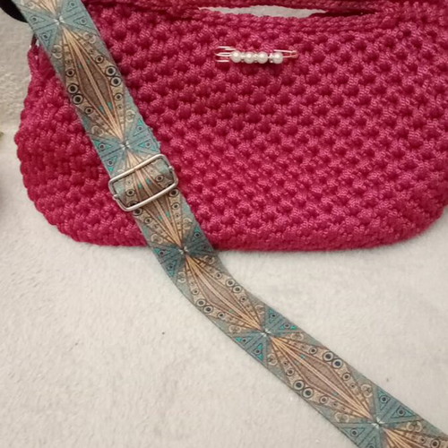 Handmade handbag new with metal frame and adjustable strap