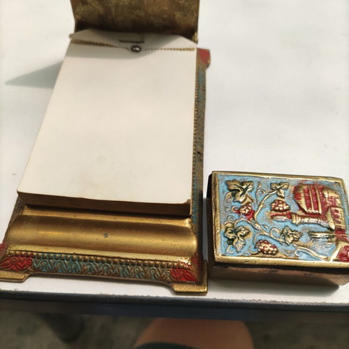 Bronze Notebook and Matchbox Holder set painted, like new