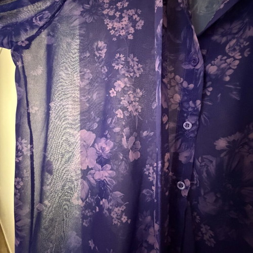 Purple shirt with transparency and flowers, like new, one size
