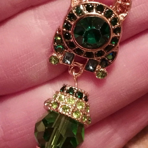 Dangling earrings like new, gold plated with artificial nephrite or stone