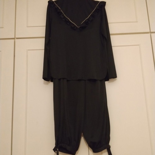 Women's black jersey set with gold belt and jacket used