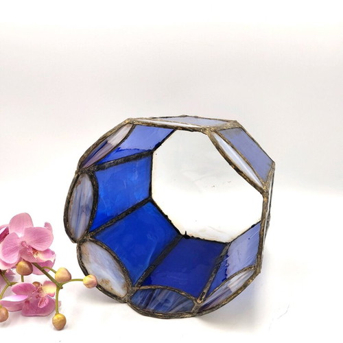 Vintage Dutch decorative candle holder used, blue Tiffany-style glass