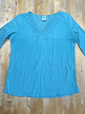Feilida blouse used, 100% cotton, blue-green, sizes S/M